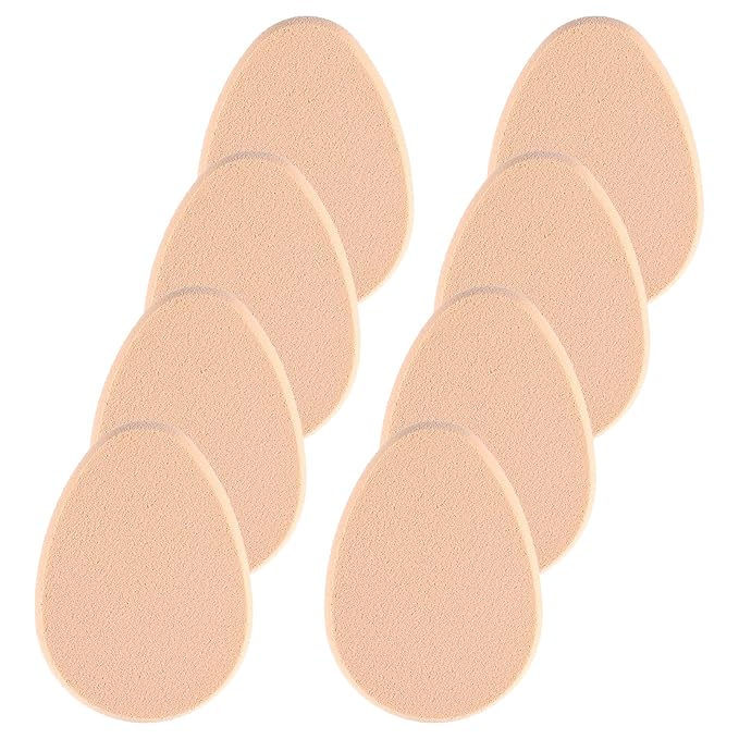 8Pcs Oval Puff Flat Makeup Sponge Cushion Foundation Puff Beige Smooth Makeup Applicator Sponge Wet Dry Primer Compact Cushion for Liquid Foundation Make Up Cosmetic Facial Cleanser