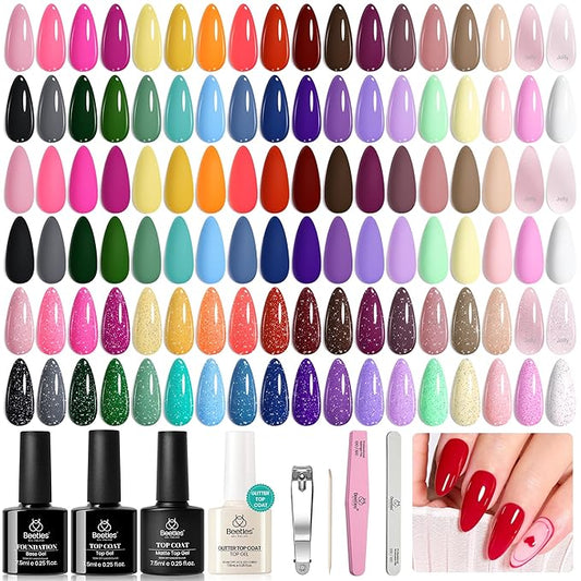 Beetles Gel Nail Polish Set - 36 Colors Nature's Tales Nail Colors Kit with Glossy & Glitter Top Coat, Soak Off UV LED Nail Gel Kit, Long Lasting Nail Art for DIY Home Salon Manicure Gift for Women
