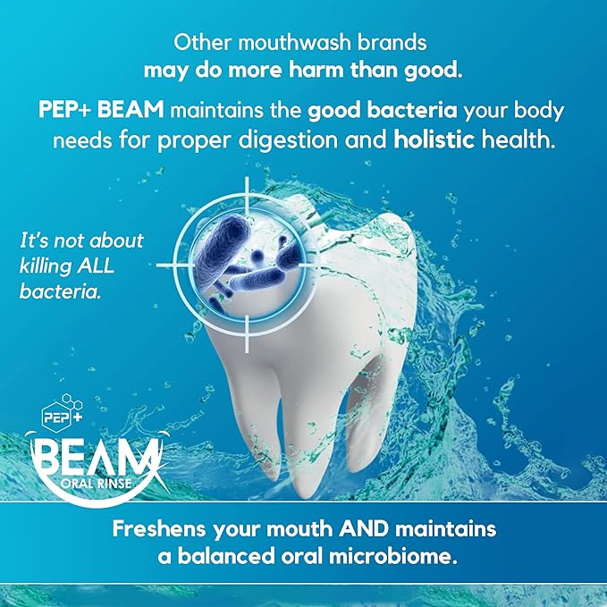 PEP+ BEAM Alcohol-Free Fluoride-Free Mouthwash with Peptides and Xylitol, Oral Rinse for Enamel Strength, Gum Support, Fresh Breath, Microbiome Balance, Dentist Inspired, Travel Size 3.4oz (2 Pack)