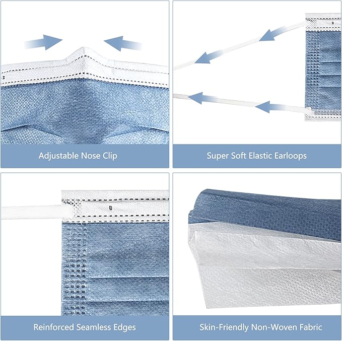 akgk Disposable Face Masks 100Pcs, 3 Layer Protective Face Mask Navy Blue Face Masks 100Pcs