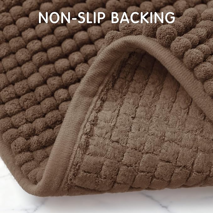 SUBRTEX Bathroom Rugs, 20" x 32" Chenille Bath Rug Soft Short Plush Bath Mat Soft Shower Mat Water Absorbent Shower Mat Quick Dry Machine Washable, Brown