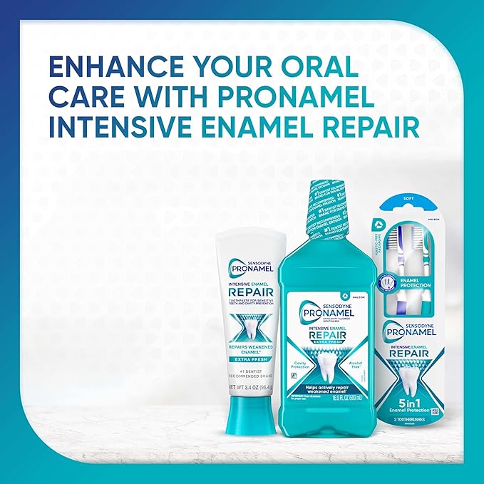 Sensodyne Pronamel Intensive Enamel Repair Alcohol-Free Mouthwash to Help Actively Repair Enamel and Protect Against Cavities, Extra Fresh, 16.9 fl oz (3 Pack)