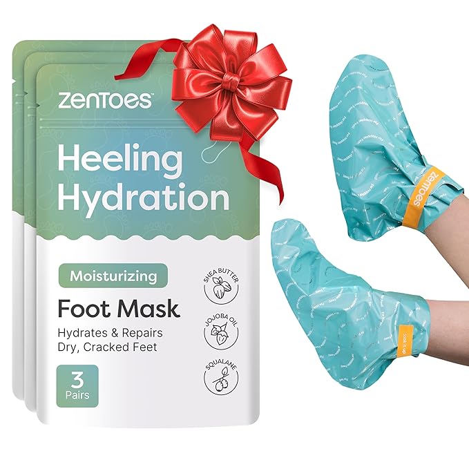 ZenToes Moisturizing Foot Mask for Dry Cracked Feet | Shea Butter, Jojoba Oil & Squalane Infused Hydrating Sheet Masks | Spa Experience At Home | Mess Free Design | Vanilla Citrus Scented, 3 Pairs
