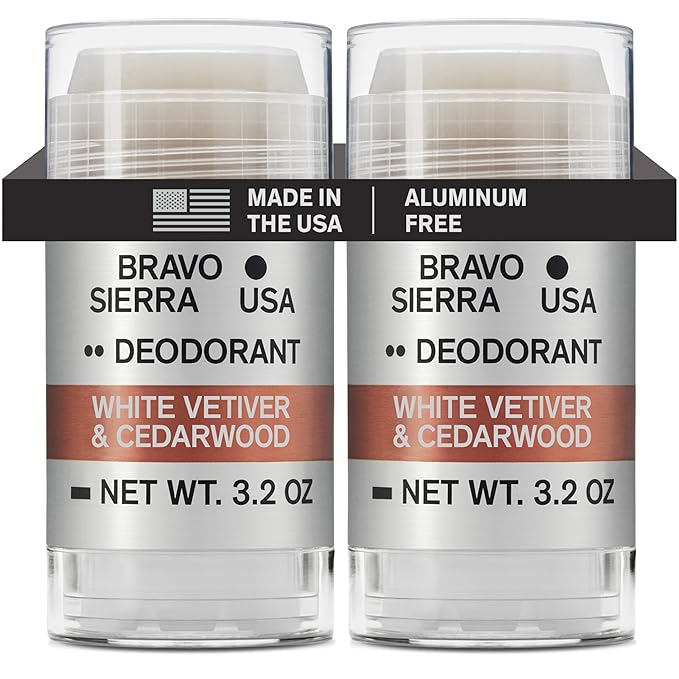 Aluminum-Free Deodorant for Men by Bravo Sierra, 2-Pack-Contains Natural Ingredients–Long Lasting All-Day Odor and Sweat Protection-White Vetiver & Cedarwood, 3.2 oz-Paraben-Free, Vegan & Cruelty-Free