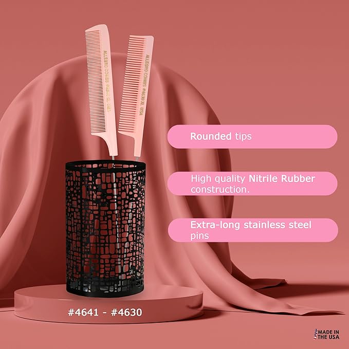 Allegro XL Rat Tail & Pin Combs - Metal Tail Foiling Combs for Stitch Braids - 2 Pc. (Rose)