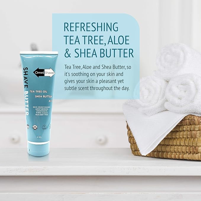 OmniShaver Shave Butter – Moisturizing Shaving Cream for Men & Women | Sensitive Skin Formula | Travel Size 6 oz | Aloe, Tea Tree & Shea Butter - Pack of 4