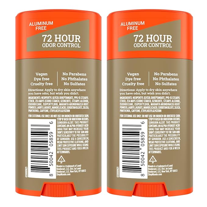 Mando Whole Body Deodorant For Men - Smooth Solid Stick - 72 Hour Odor Control - Aluminum Free, Baking Soda Free, Skin Safe - 2.6 Ounce (Pack of 2) - Unscented