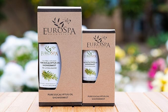 EuroSpa Aromatics Pure Eucalyptus Oil ShowerMist and Steam Room Spray, All-Natural Premium Aromatherapy Essential Oils - Tea Tree Infused, 8oz, 2 Pack