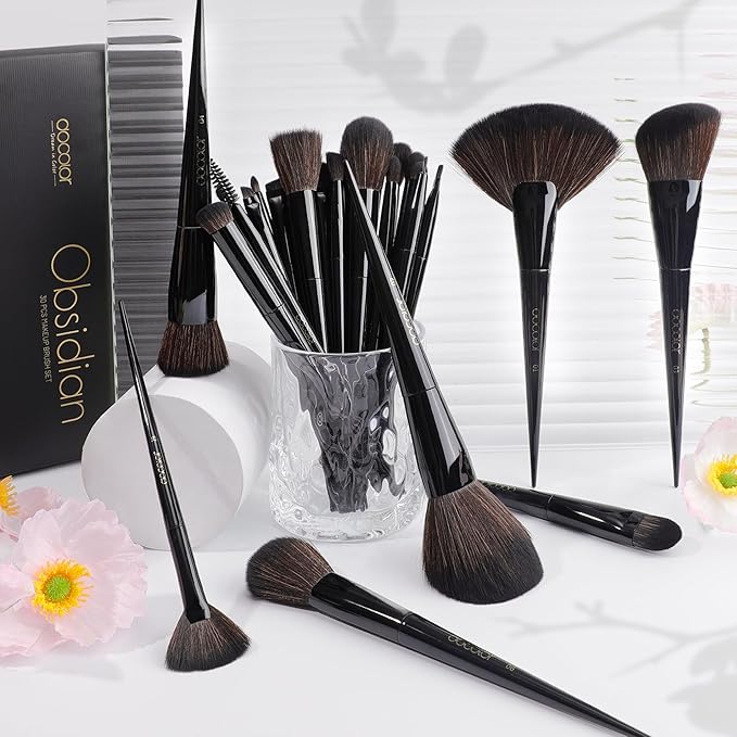 Docolor Makeup Brushes Set Professional 30Pcs Obsidian Makeup Brushes Premium Synthetic Powder Kabuki Foundation Contour Blush Concealer Eye Shadow Blending Eyeliner Crease Eyebrow Make Up Brush Kit