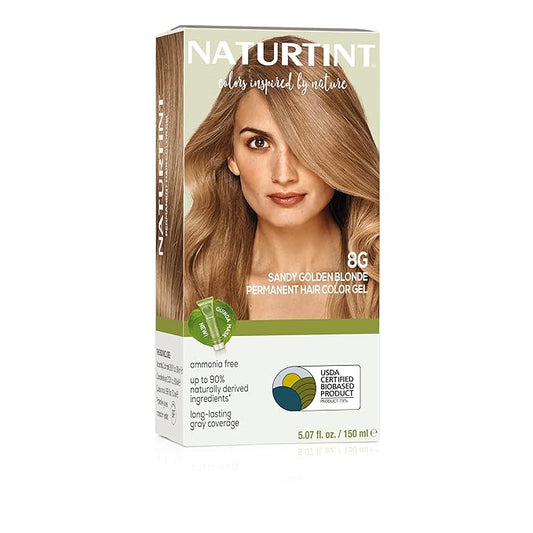 Naturtint 8G Sandy Golden Blonde Permanent Hair Color (Pack of 1), Ammonia Free, Vegan, Cruelty Free, up to 100% Gray Coverage, Long Lasting Results (Packaging may vary)