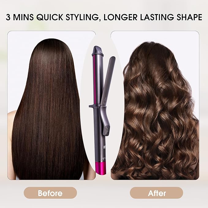 Curling Iron, 1 1/4 Inch Hair Curling Wand with Ceramic Coating, Professional Hair Curler, Fast Heating up to 430°F, Wide Voltage for Worldwide, 60 Mins Auto Off, Magenta