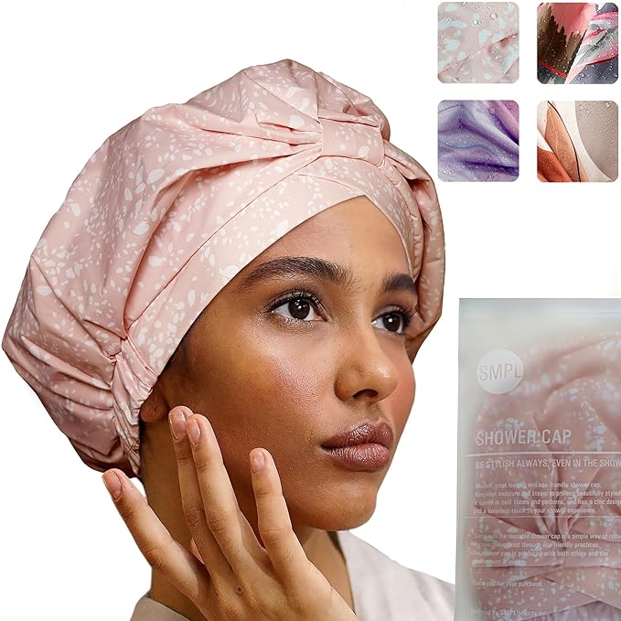 Reusable Shower Cap for Women Reusable Waterproof – Leakproof, Nonslip Hair Cap for Shower Flexiband – Soft, Breathable, Durable Christmas Shower Caps by SMPL OBJECTS (Blush)