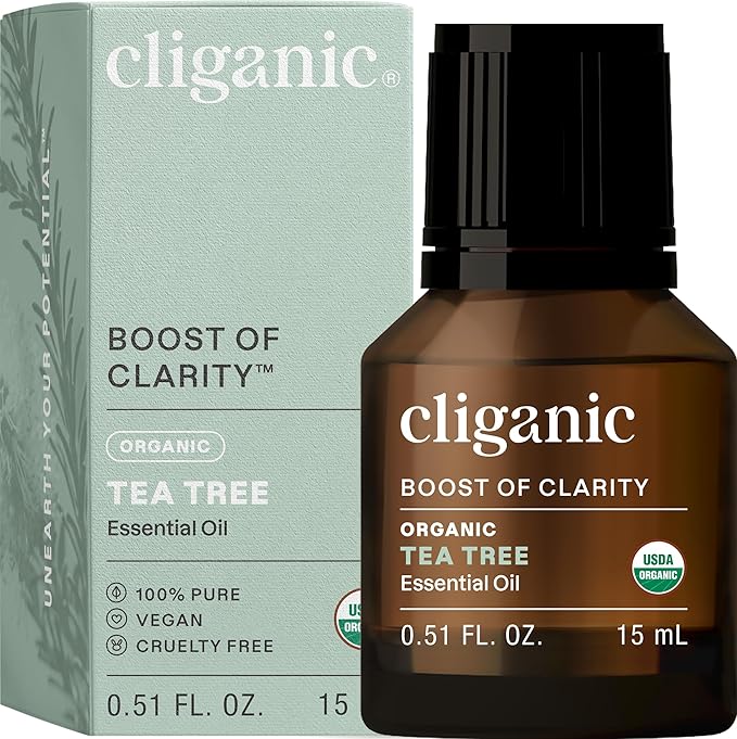 Cliganic Organic Tea Tree Essential Oil – 100% Pure & Natural Essential Oil, USDA Certified, Non-GMO Verified, Vegan & Cruelty-Free | for Aromatherapy, Diffuser, Skin, Hair & Nails