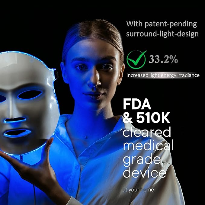 Aphrona FDA cleared LED Facial Skin Care Mask MOONLIGHT PRO 7 Color Treatment Photon Mask (White)