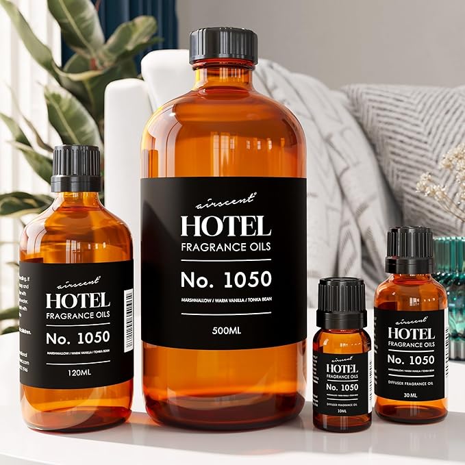 AirScent Warm Vanilla Ritzy Hotel Fragrance Oil No. 1050 - Marshmallow Vanilla Tonka Bean - Hotel Diffuser Oil for Ultrasonic and Waterless Diffusers and Crafting - 30 mL, 1 fl oz Dropper Bottle