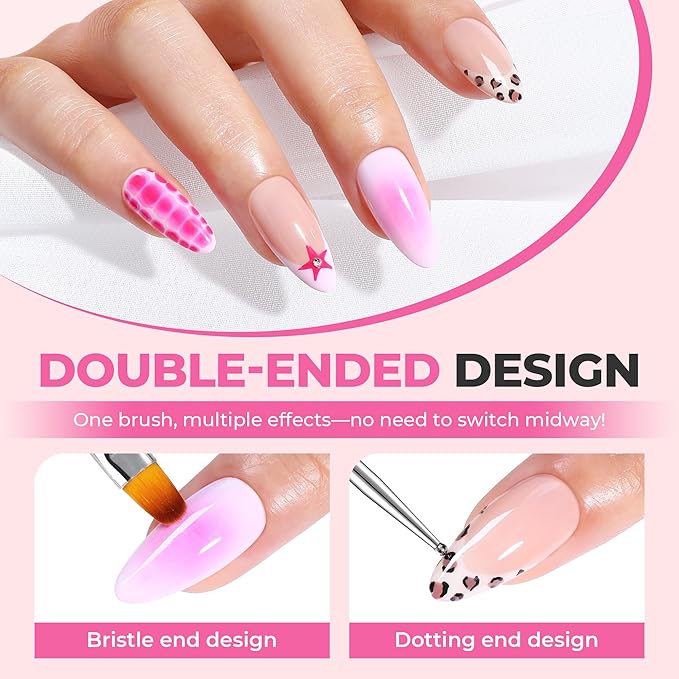 UNA GELLA Nail Art Brushes Set 6PCS Black Color Double-ended Acrylic Nail Design Brush Set Nail Dotting Tools Nail Art Gel Polish Liner Brushes for Gel Polish Painting DIY Nail Salon