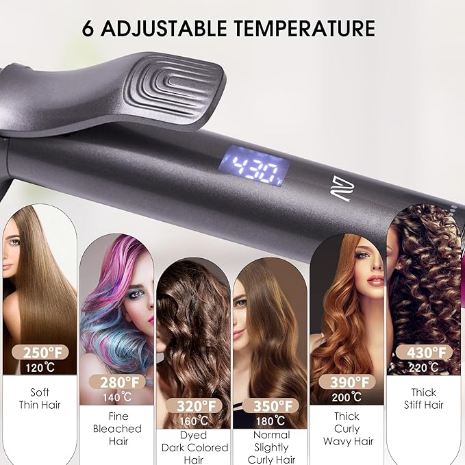 Curling Iron, 1 1/4 Inch Hair Curling Wand with Ceramic Coating, Professional Hair Curler, Fast Heating up to 430°F, Wide Voltage for Worldwide, 60 Mins Auto Off, Magenta