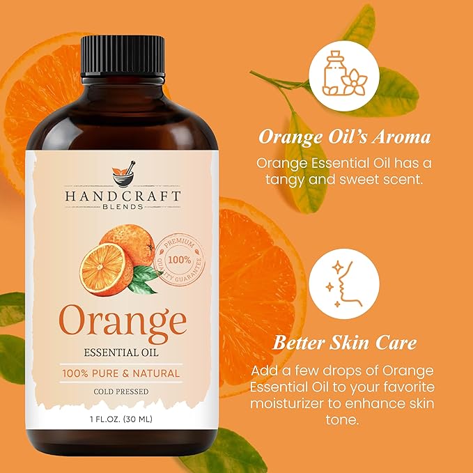 Handcraft Blends Orange Essential Oil – 1 Fl Oz – 100% Pure and Natural – Premium Grade Essential Oil for Diffuser and Aromatherapy, Skin, Massage, Candle and Soap Making Fragrance