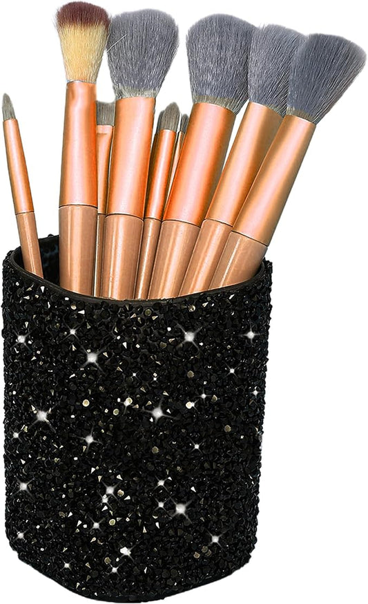 Glitter Brush Holder | Black Glitter Makeup Brush Holder for Women, Girls | Shiny Cute Makeup Organizer Black Glittery Appearence | Comb Organizer & Hair Accessory Organizer for Girls