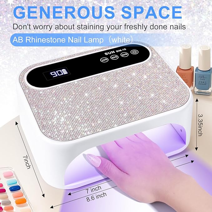 Led Nail Lamp, 126W Gel Nail Light Rechargeable Professional Lamp 42Pcs Beads Automatic Sensor for Manicure at Home and in Salons(Sparkly White)