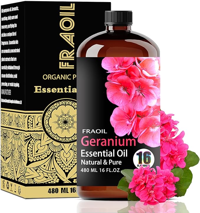 Geranium Essential Oil, Geranium Oil 16 Fl Oz 480 ML for Diffuser Humidifier Yoga Cleaning DIY Candle Soap Making Perfume Gift for Women Essential Oils