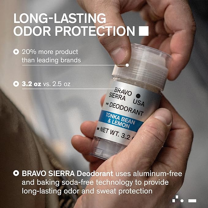 Aluminum-Free Deodorant for Men by Bravo Sierra, 2-Pack -Contains Natural Ingredients – Long Lasting All-Day Odor and Sweat Protection -Tonka Bean and Lemon, 3.2 oz -Paraben-Free, Vegan & Cruelty-Free