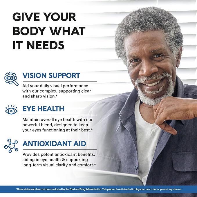 Eye Vitamins - Lutein and Zeaxanthin Supplements - AREDS2 Based Supplement for Seniors & Adults - Eye Health & Vision Support - Saffron, Zinc, Vitamins, Copper, Super Greens - Made in USA, 60 Capsules