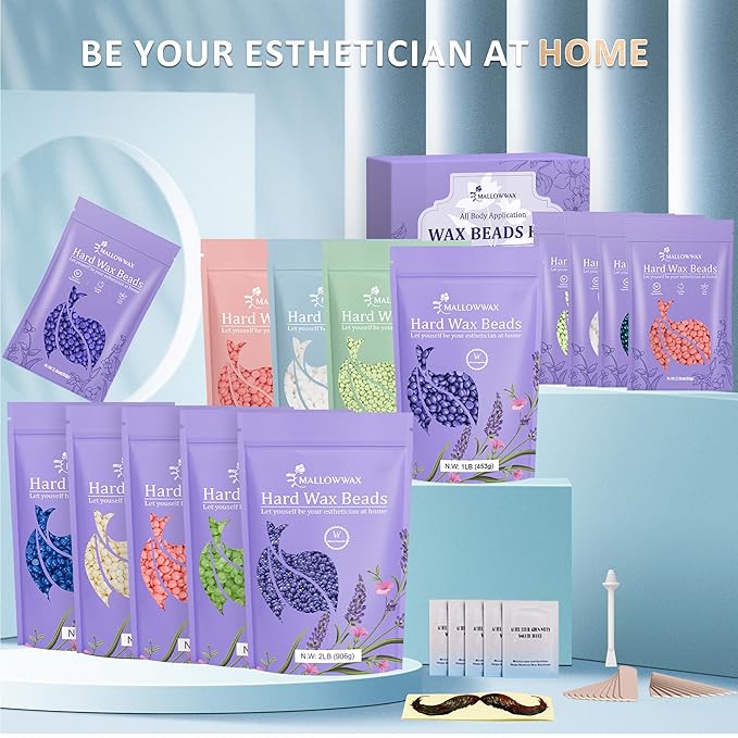 Hard Wax Beads, 2LB Blue Wax for Full-Body Hair, Strong Grip for Thick Hair Removal, Waxing for Legs, Arms, Chest & Back, No Strips Needed, Easy to Use at Home or Salon