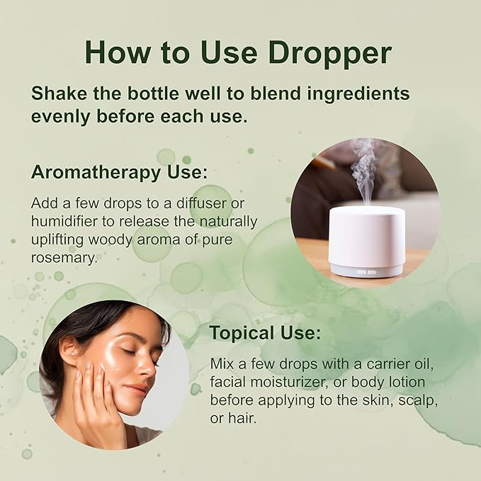 Rosemary Essential Oil for Hair, Scalp & Skin, 8 fl oz – 100% Pure & Natural with Dropper | Aromatherapy, Diffuser, Soap, Candle & Massage Use | Woody Herbal Aroma, Cruelty-Free