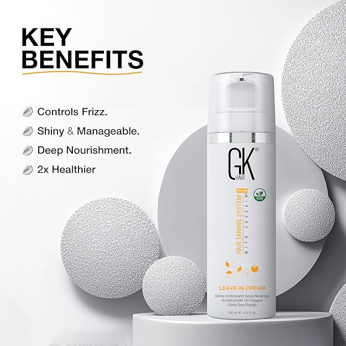 GK HAIR Vegan leave in conditioner for dry damaged hair (4.4 Fl Oz/130ml) Conditioning Hydrating Smoothing Moisturizing & Frizz Control For Dry Damaged Hair Taming before Swimming or Exercise
