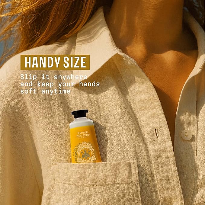 Panier des Sens - Small Hand Cream for Dry Cracked Hands – Honey Mini Hand Lotion for Dry Skin - With Shea Butter and Honey Extract - Hand Care 97% Natural Ingredients - Travel Size 1 floz