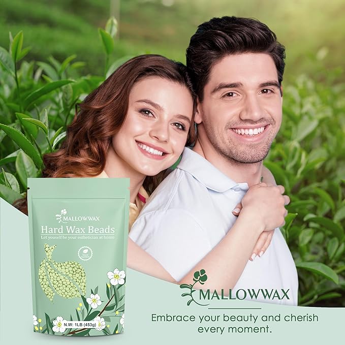 Hard Wax Beads - Wax for Sensitive Skin Hair Removal - Tea Tree Wax Beads for Face, Underarms, Bikini, Legs