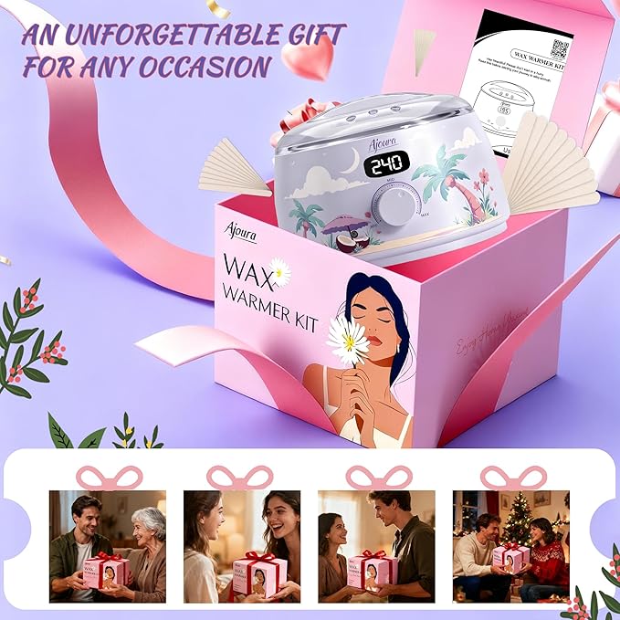 Ajoura Professional Wax Warmer Machine, 16oz Capacity Wax Heater Hair Removal Kit with Digital Temp Control & Fast Heat, Includes 30 Sticks for Face, Legs, Bikini, Brazilian and Body (Light Purple)