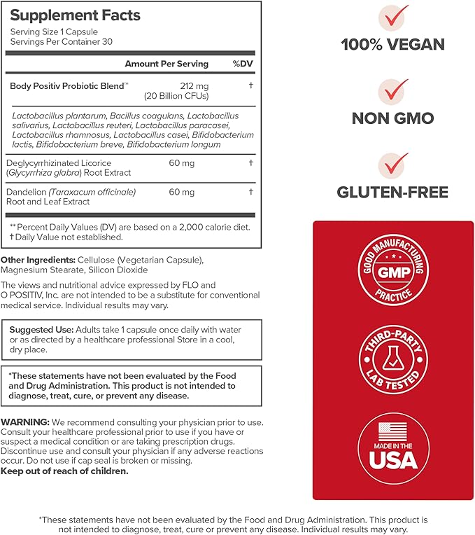 O Positiv URO Women’s Probiotic – All-in-one Probiotic for Women - Vaginal, Gut, Skin, and Oral Microbiome Health – 20B+ CFUs, Licorice Root, Dandelion – Non-GMO, Vegan, Gluten-Free – 30 Capsules