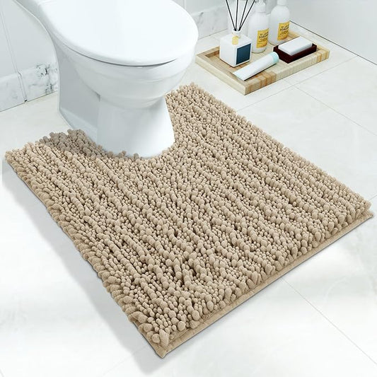 Yimobra Toilet Rug U Shaped Washable 24x20 Inch - Ultra Soft Absorbent Chenille Bath Rugs for Toilet, Quick Dry & Machine Washable, Non Slip Contour Bathroom Mat, Camel