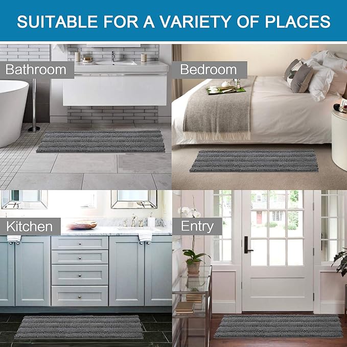 H.VERSAILTEX Bathroom Rugs Bath Mat Runner Rug Non Slip Kitchen Rug Extra Long Bath Rug Runners Oversized 59" x 20" Absorbent Washable Dry Fast Plush Area Rug for Bathroom/Bedroom - Grey