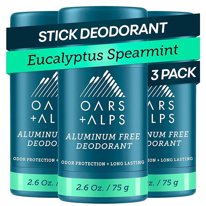 Oars + Alps Deodorant for Men & Women, Aluminum Free Deodorant for Men, Clean Ingredients, Vegan, Long Lasting, Odor Protection, Eucalyptus Spearmint, 3pk