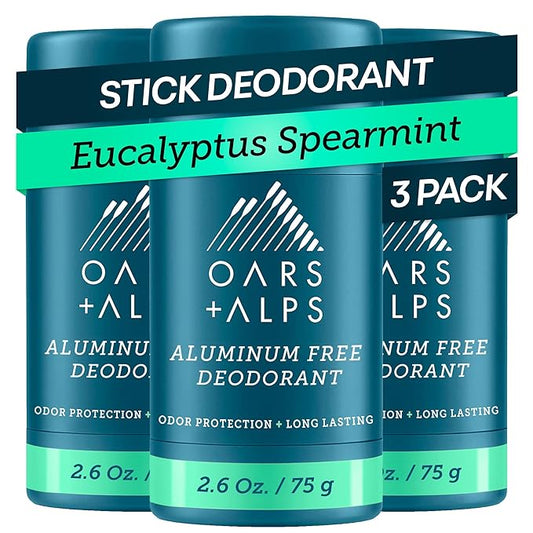 Oars + Alps Deodorant for Men & Women, Aluminum Free Deodorant for Men, Clean Ingredients, Vegan, Long Lasting, Odor Protection, Eucalyptus Spearmint, 3pk