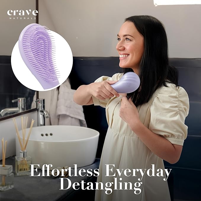Crave Naturals Detangling Hair Brush Large Purple – Glide Thru Hair Detangler Brush for Women, Kids & Toddlers – Gentle Scalp Care, No-Pain Tangle-Free Hairbrush for All Hair Types