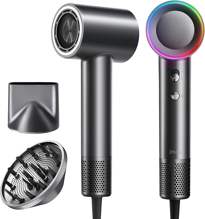 High-Speed Hair Dryer, 160,000 RPM Brushless Motor for Ultra-Fast Drying,500M Ionic Negative for Frizz Reduce, Low Noise Thermo-Control Blow Dryer with Diffuser for Curly Hair Women and Men,Grey