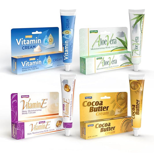 Natureplex Vitamin Cream Bundle (Pack of 24) – Includes Aloe Vera, Vitamin E, Vitamin A&D, and Cocoa Butter Creams (6 Each) – Nourishing Moisture & Skin Care Essentials