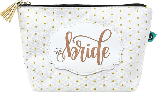 Brooke & Jess Designs Bride Janie Pouch Gifts for Women Gold Dotted Makeup Bags Cosmetic Bag Travel Toiletry Makeup Pouch Pencil Bag with Zipper Best Wedding Gifts