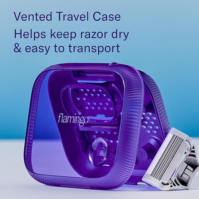 Flamingo Travel Razor Kit for Women – Body & Pubic Razor – Mini Handle, 2 Blade Refills, 2 Travel Size Foaming Shave Gels & Vented Travel Case – Perfect Stocking Stuffer