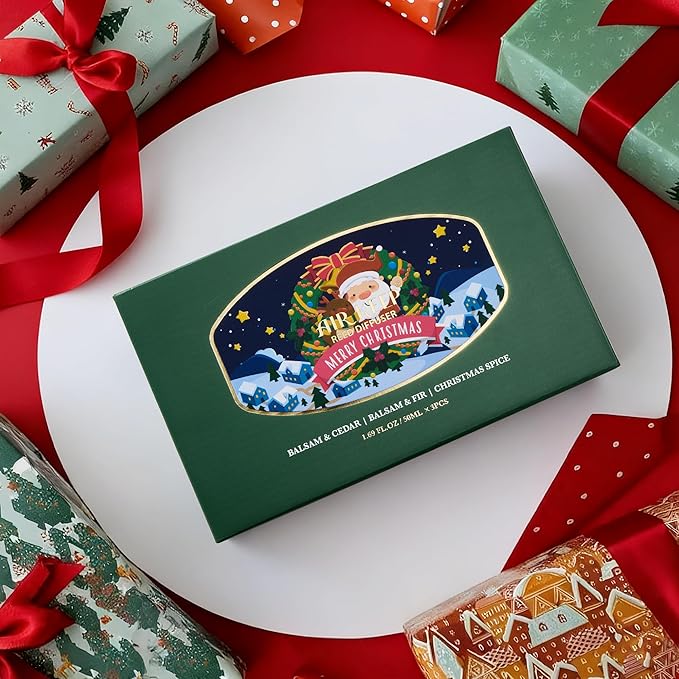 Airkeep Reed Diffuser Set of 3,Balsam & Cedar Balsam & Fir Christmas Spice Oil Reed Diffusers for Bedroom Living Room Office Aromatherapy Oil Reed Diffuser for Gift 50ml x 3