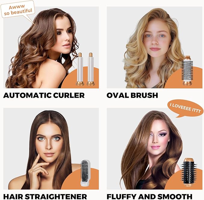 Blow Dryer Brush Set of 6 in 1, Air Curling Iron 3 Temperature Negative Ionic Hair Dryer Brush, Hot Air Brush Hair Styling Tools, 800W Volumize Straightener Round Brush Blow Dryer 100-120V