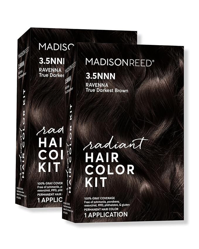Madison Reed Radiant Hair Color Kit | 3.5NNN Darkest Brown-Black (Ravenna Brown) 100% Maximum Gray Hair Coverage | Permanent Hair Dye for Resistant Grays | PPD-Free & Ammonia-Free |2 Pack