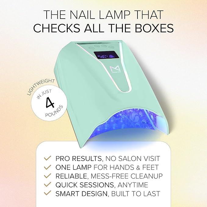 M - Crystal Cure 128W UV/LED Nail Lamp | Fast Curing with 45 Powerful 365nm+405nm LEDs | Cordless, Rechargeable, Auto Sensor | Professional Gel Nail Dryer for Manicures & Pedicures (Teal)