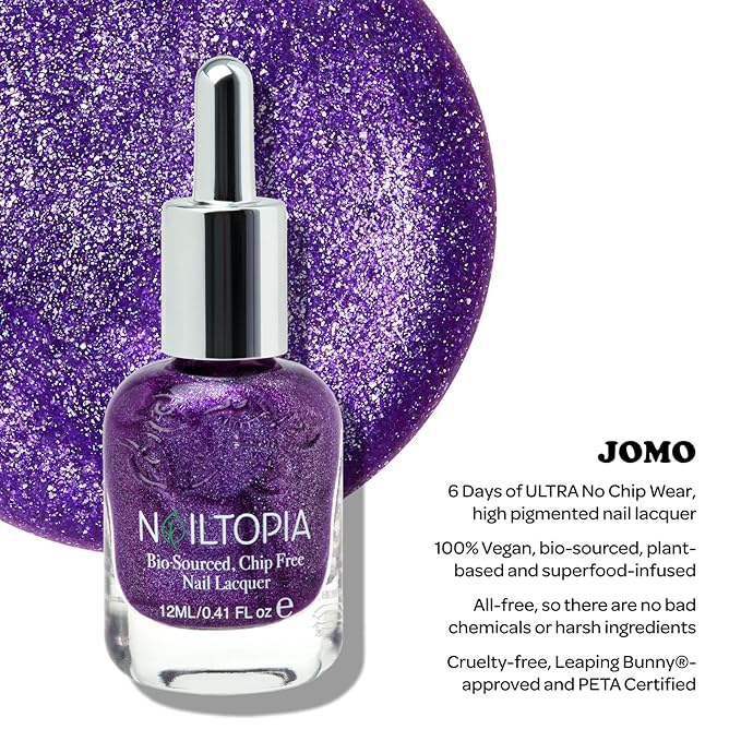 Nailtopia - Plant-Based Chip Free Nail Lacquer - Non Toxic, Bio-Sourced, Long-Lasting, Strengthening Polish - Jomo (Sheer Purple) - 0.41oz
