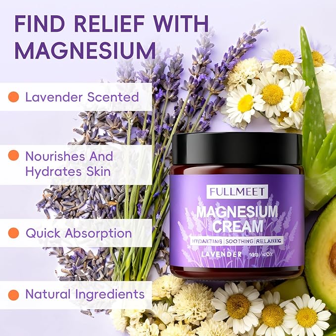 Magnesium Cream for Sleep, Lavender Magnesium Lotion for Muscle Relaxation & Soothing Anxiety, Non-Greasy, Deep Hydration, Magnesium Body Lotion for Skin Care(4 OZ)