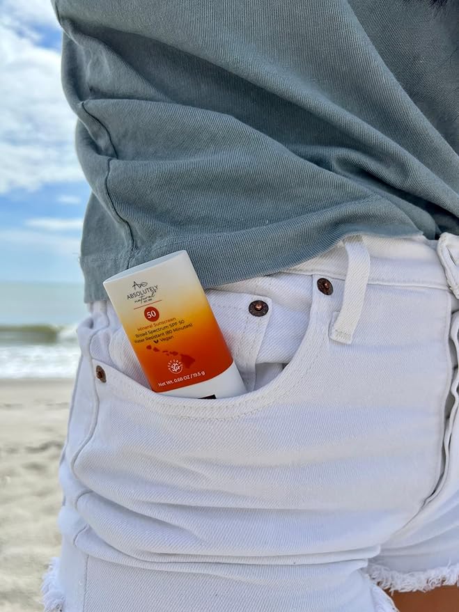 Absolutely Natural SPF 50 Mineral Sunscreen Stick with Rose Hips Oil, Cruelty Free and Reef Safe, Vegan Blend for Face and Body, Made in USA